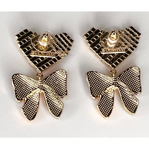 BaubleBar Patriotic EARRINGS Dangle Drop Red White Blue Bows Hearts Pearl USA - Picture 5 of 8